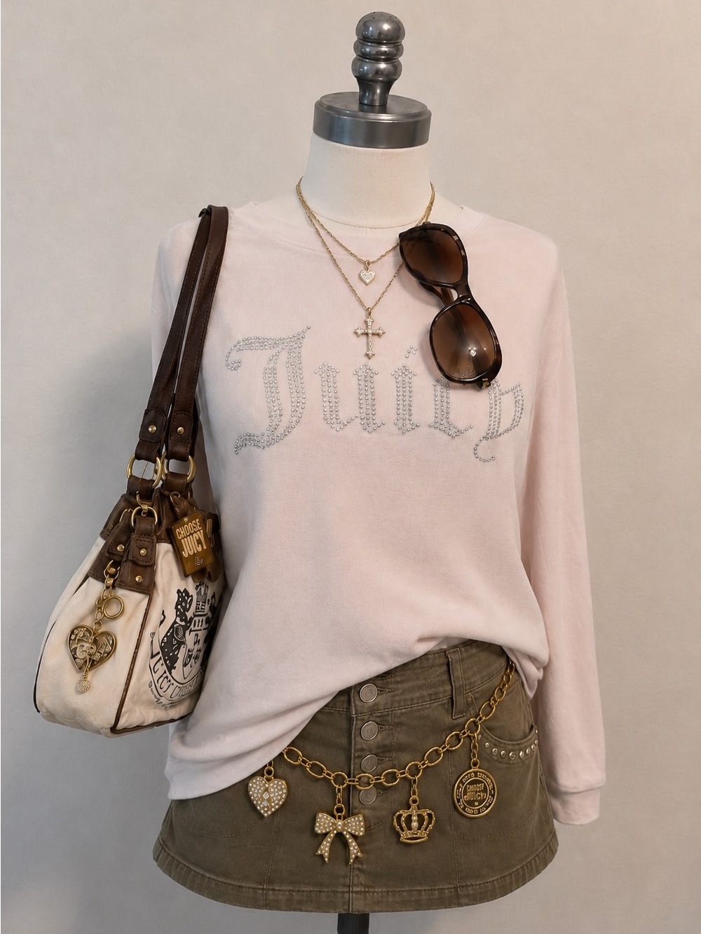 Juicy Couture Velour White Rhinestone Logo Sweatshirt